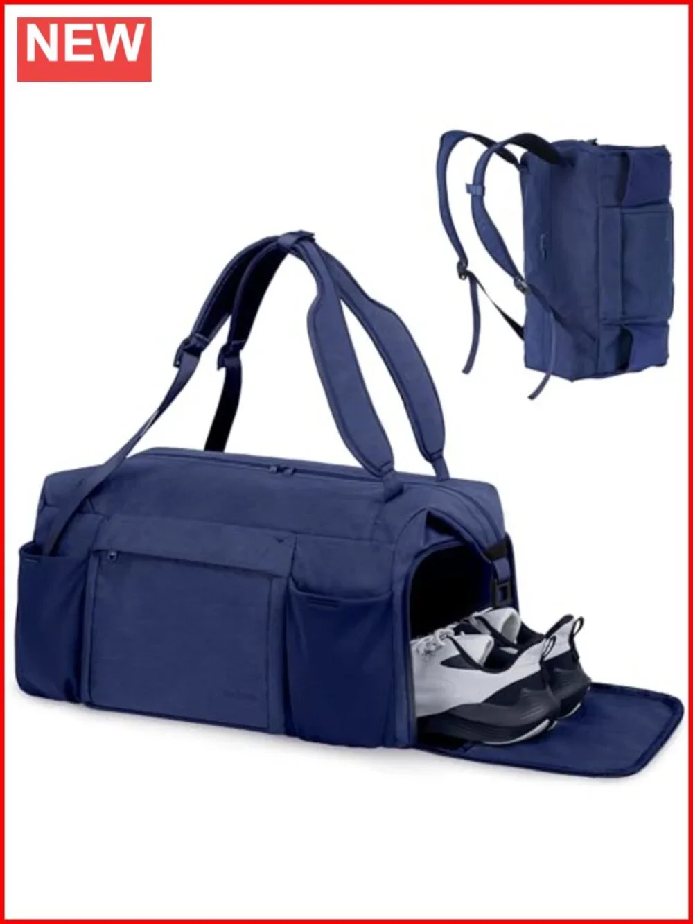 Convertible Gym Duffel Backpack with Shoe Compartment & Wet Pocket